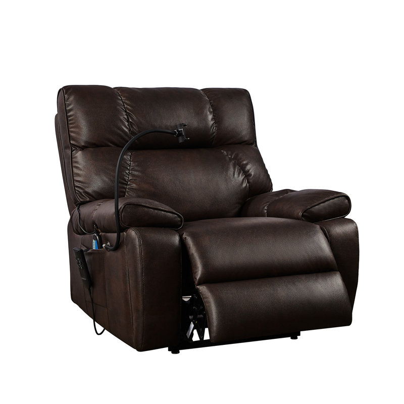 Fauteuil inclinable électrique en cuir Gobrias, Cuir brun