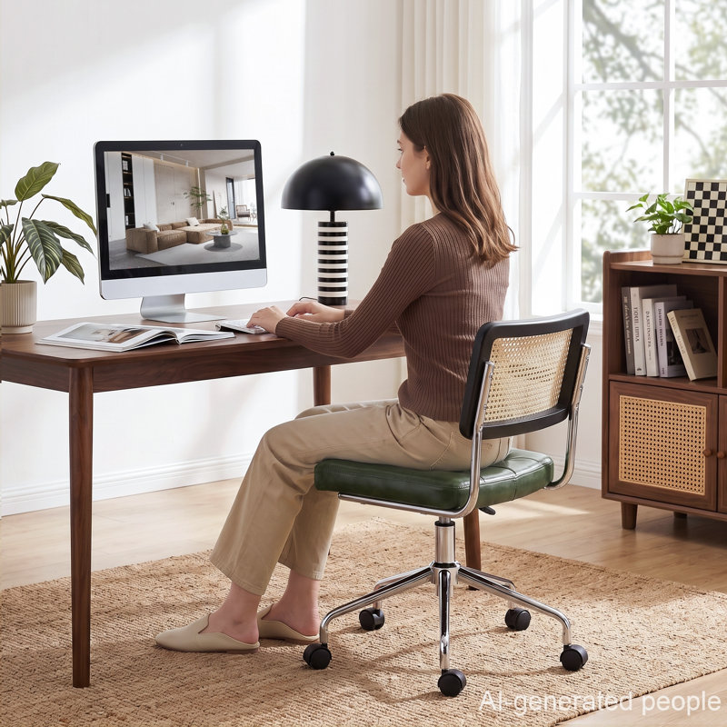 Chaise de bureau pivotante en similicuir Ayris, Vert