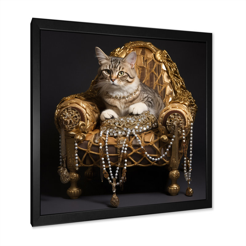 Gangsta Glam Cool Cat - imprimé, H 16 po x l 16 po x P 1 po, Cadre simple noir