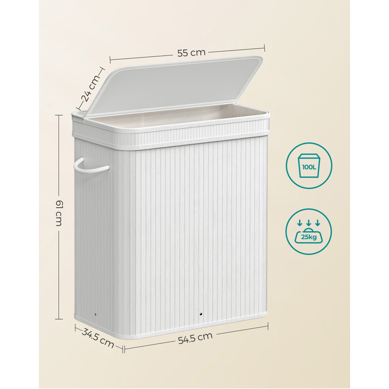 Bamboo Laundry Hamper with Handles, White