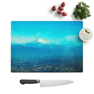 Tempered Glass View of Mount Fuji in Abstract Chopping Board