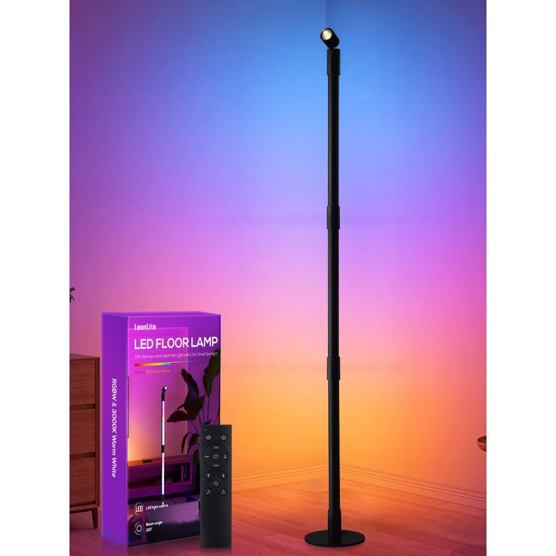 LED Floor Lamp with Spotlight, 360° RGBW Tree Light, Music Sync, Remote Control, Corner Available