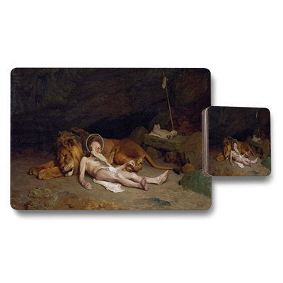 Winter Scene Placemat And Coaster Set Featuring Classic Painting