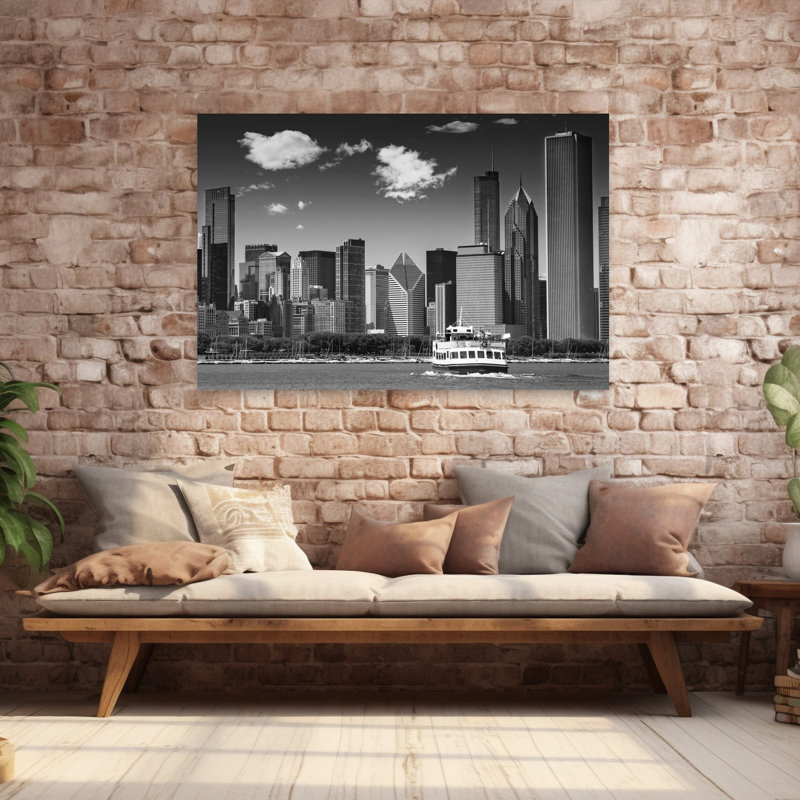 Chicago Monochrome Skyline Abstract Architecture City Wall Art 1 Piece Wrapped Canvas Wall Art, 101.6 cm H x 152.4 cm W