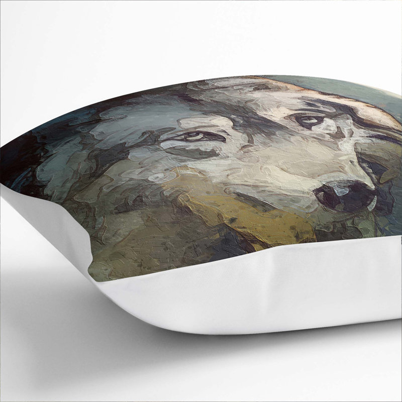 Wolf Under the Moon Cushion with Filling, 55cm H x 55cm W x 20cm D, White