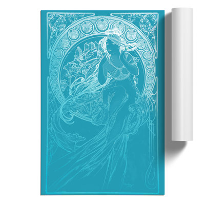 Mucha in Blue by Alphonse Mucha - Unframed Painting