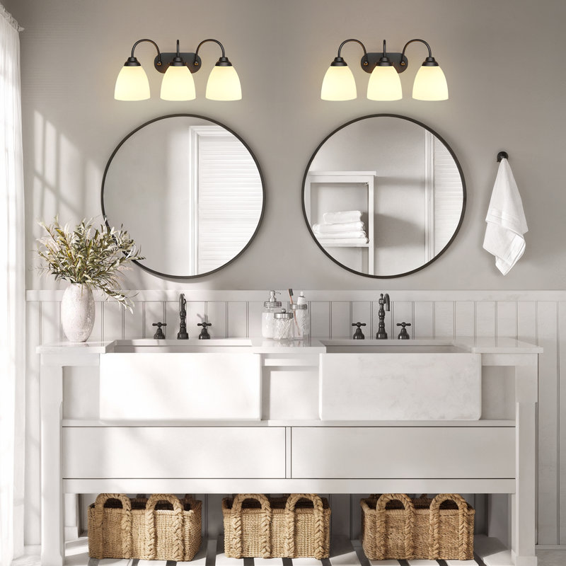 Black 3-Light Vanity Light, Reversible Mount, Black