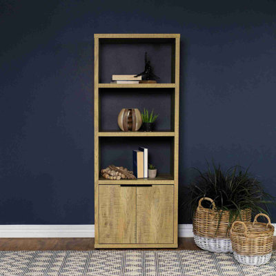 3-shelf Wooden Frame Bookcase with Two-door Cabinet