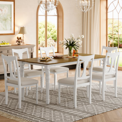 Ensemble de table de salle à manger 7 pièces, table de salle à manger en bois extensible de 60 à 78 pouces avec rallonge amovible, ensemble de table de cuisine avec 6 chaises d'appoint rembourrées, ensemble de table de salle à manger pour 6