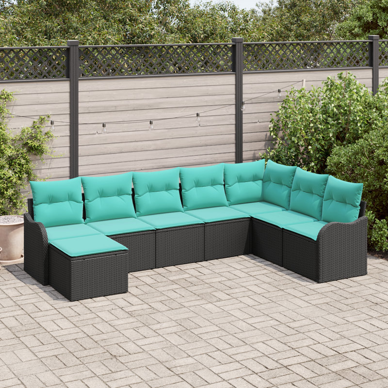 Ensemble de canapé de jardin vidaXL 8 pièces, Structure noire / Coussin bleu