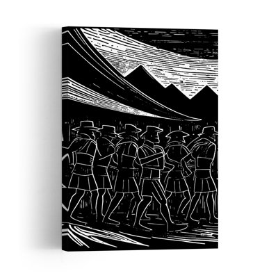 Men Walking Mountains Classic Abstract Contemporary Landscape Mountain Wall Art Print by Lembayung Senja Studio - Wrapped Canvas Print