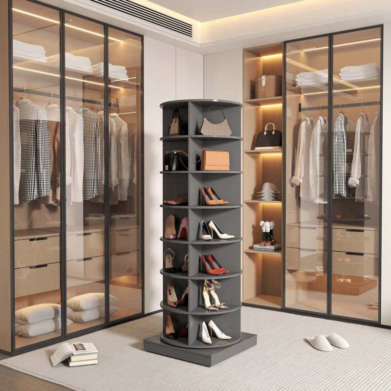 New 360 Rotating Shoe Cabinet With 7 Layers Can Accommodate Up To 28 Paris Shoes, Gray