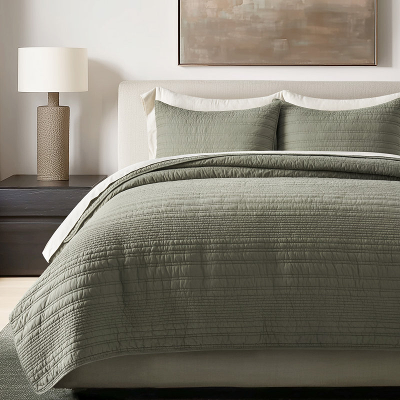 EVERGRACE 100% Cotton Modern Lines Quilt Set, Pre-Washed Soft Striped Coverlet Bedspread, 3 Piece Lightweight Bedding Set For All Season, With 2 Pillow Shams