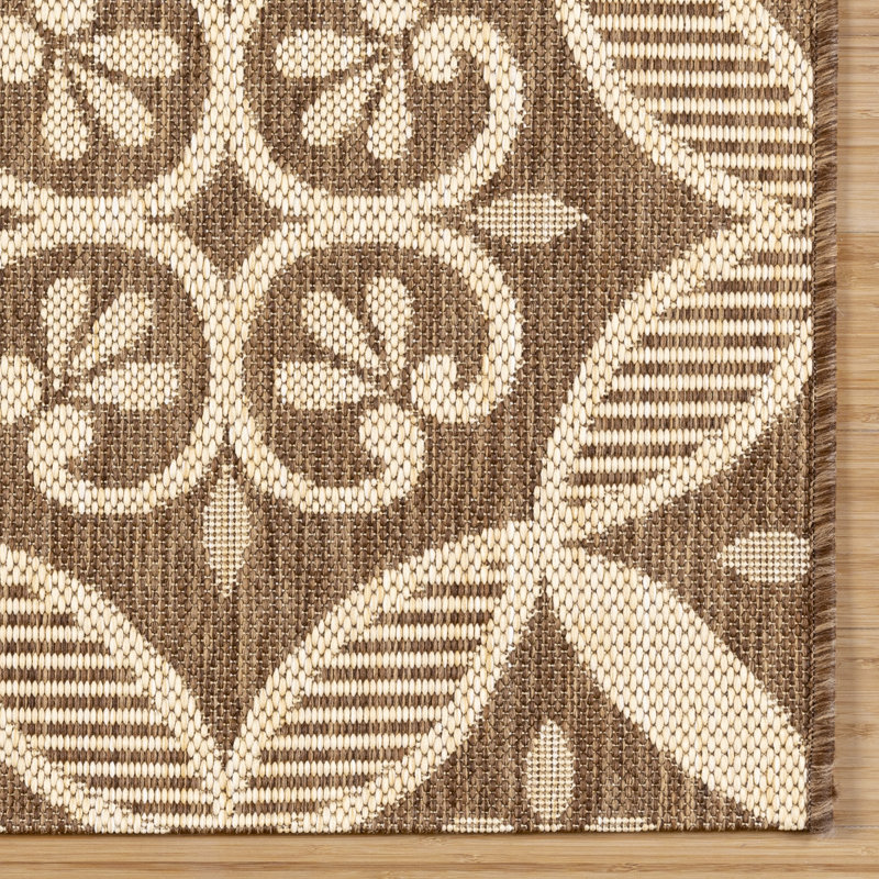 Solterra Greth Havana Brown/ Sand Bohmeian Tile Flatweave Polypropylene Indoor/ Outdoor Area Rug, Rectangle 8'9" x 13'1"