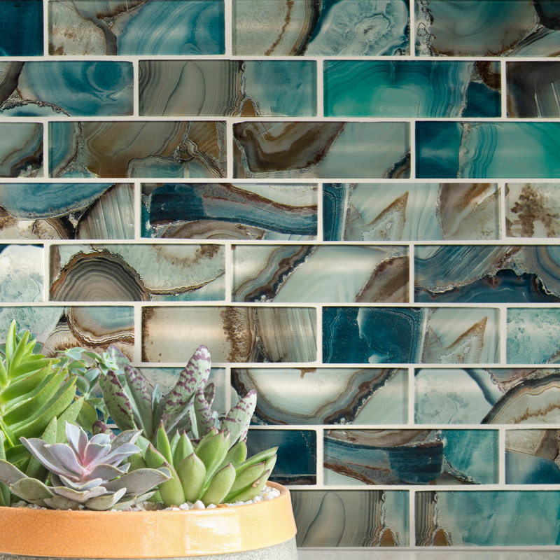 Subway 12 in. x 12 in. Glossy Glass Mosaic Wall Tile, Mystic Lazora