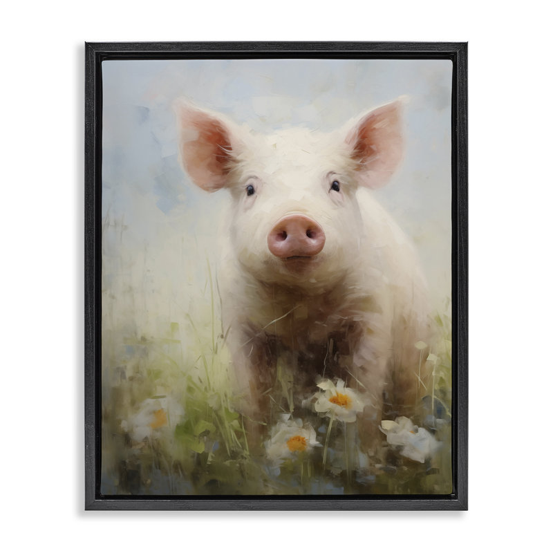  "Spring Garden Piggy", art mural sur toile flottante par Arlington Prints, H 31 po x l 25 po, Cadre flottant noir de jais