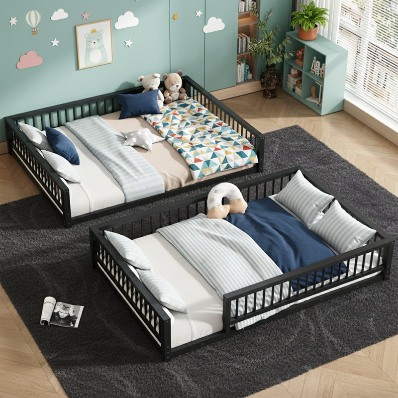 Full XL Over Queen Bunk Bed - Black Metal Frame, Detachable, 350 Lbs Lower Capacity, Black
