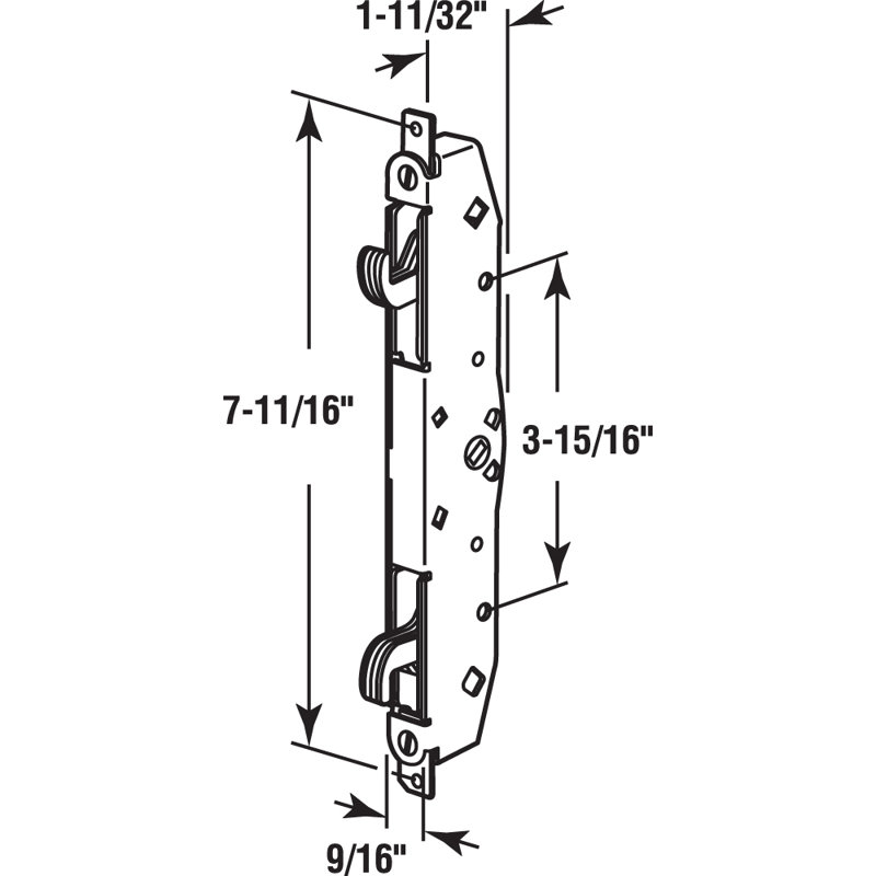 Serrure à mortaise Prime-Line, trou de fixation central de 7-11 / 16 po, loquet multi-points (paquet unique)