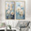 «White and Blue Chrysanthemums Painted Ink», ensemble de 2 reproductions d'art mural