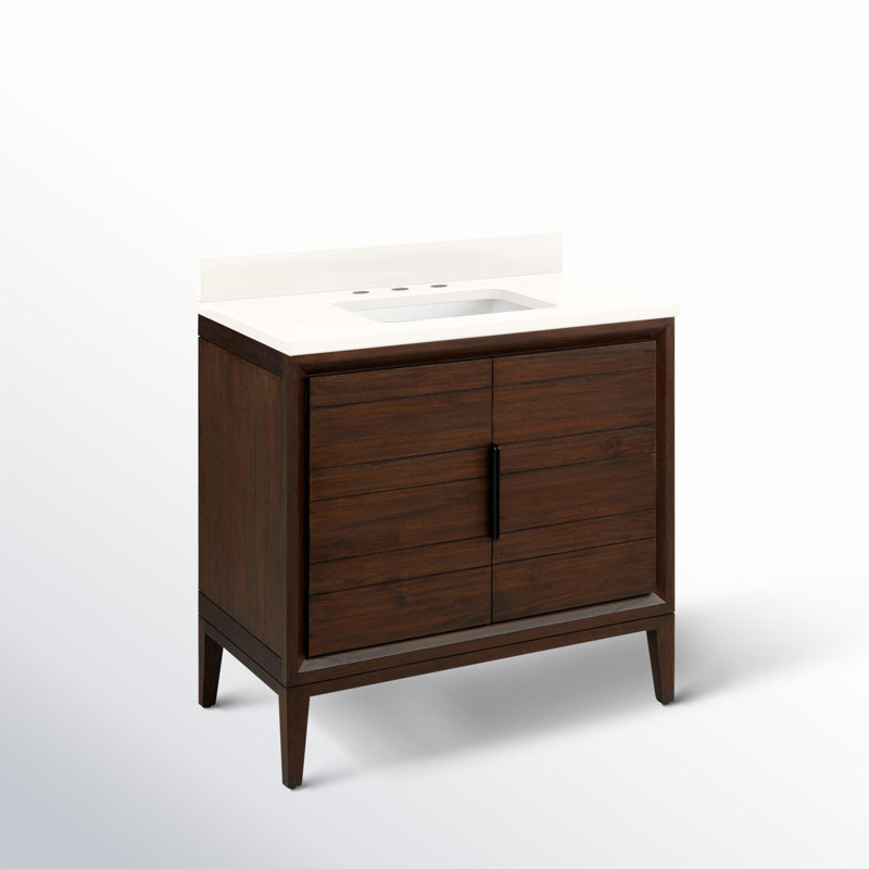 Meuble-lavabo simple 36 po Aliso, Quartz blanc arctique, 8 po, Café