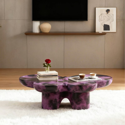 Table basse moderne en faux travertin texturé pour le salon / bureau, mauve et noir