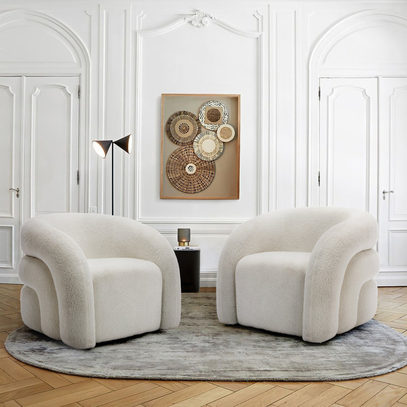 Aunna Upholstered Modern-style Swivel Barrel Accent Chair Full Assembled, White Polyester 