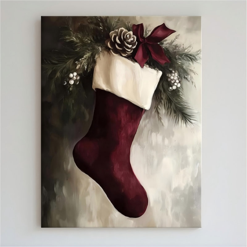 Bas de Noël bourgogne, art mural 24 po x 36 po