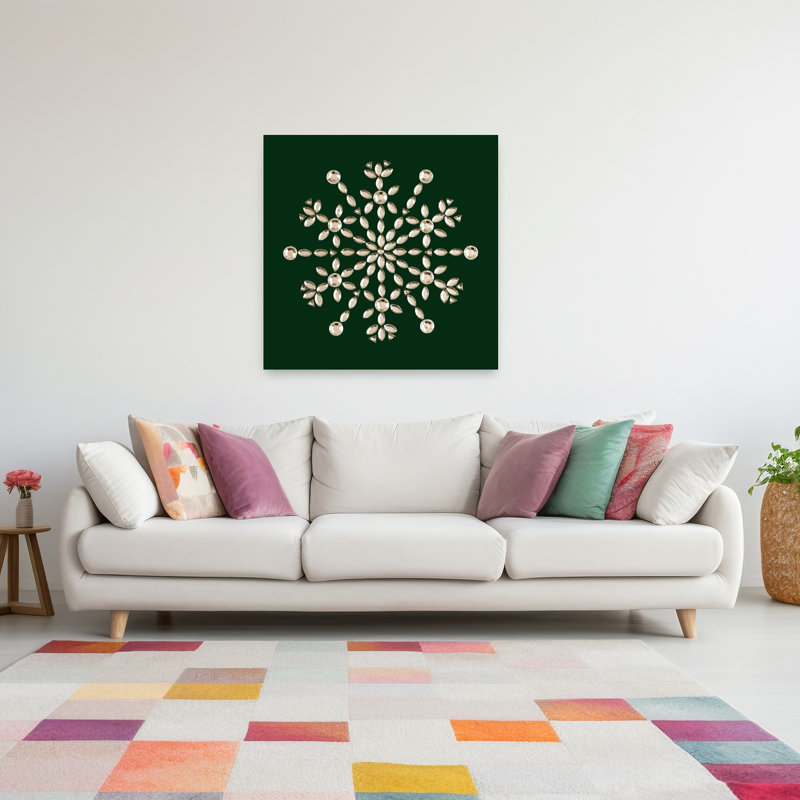 Green Snowflake Elegant Abstract Contemporary Winter Landscape Wall Art Print, 121.92cm H x 121.92cm W