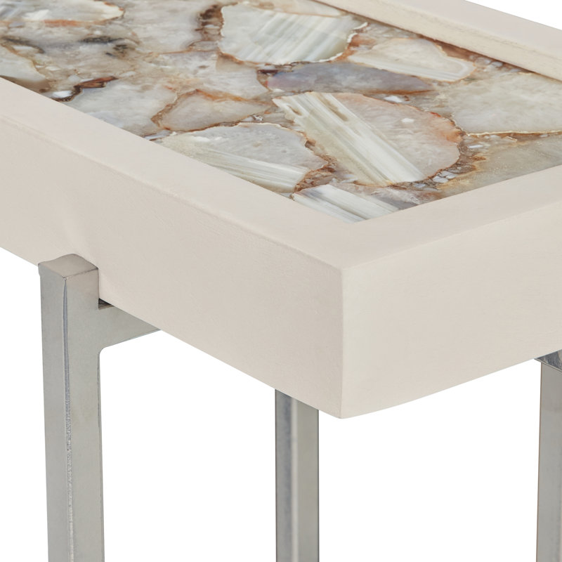 Table d'appoint avec cadre en pierre et base en métal, Plateau en agate blanche / base en chrome
