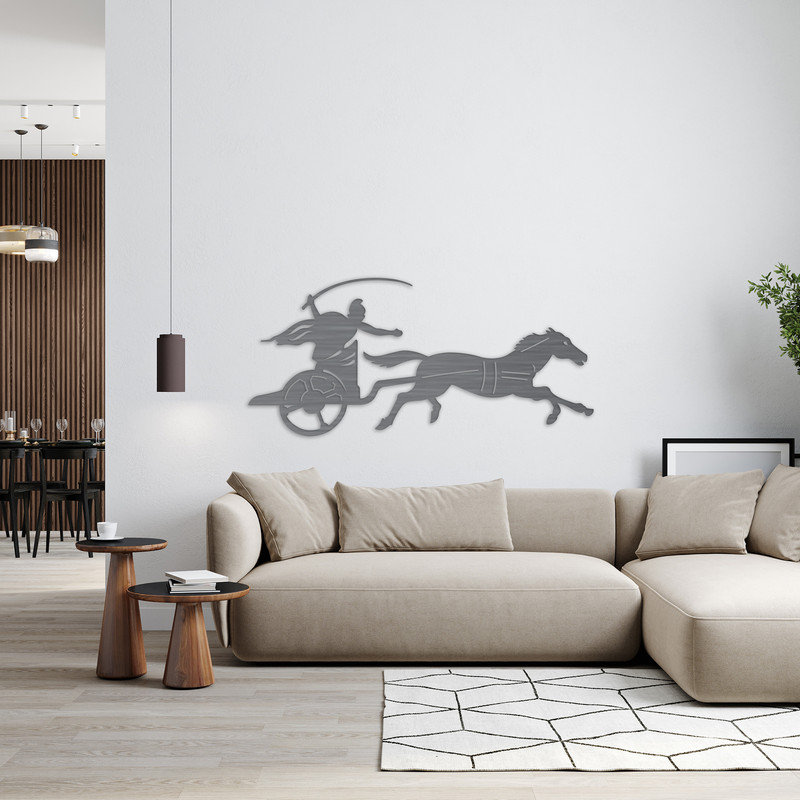 Art mural abstrait de la course de chevaux - ACM, H 46 po x l 21,1 po x P 0,25 po, Argent