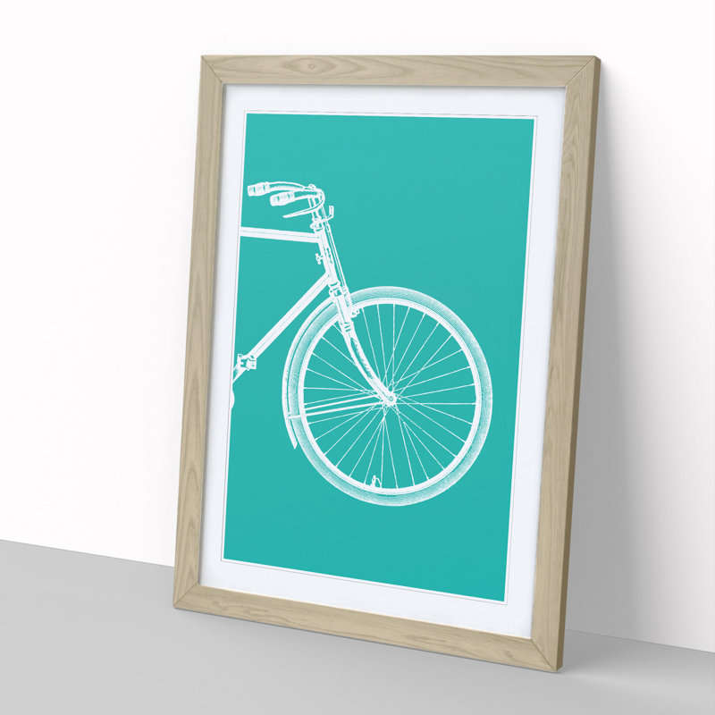 Bicycle No.2 Teal - Picture Frame Graphic Art, 65cm H x 48cm W x 2cm D, Oak