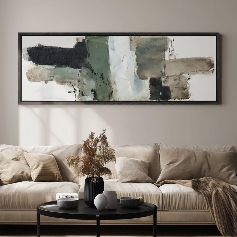 Modern Green and Black Abstract Blocks for Office Print Wall Art, Black, 20" H x 60" W