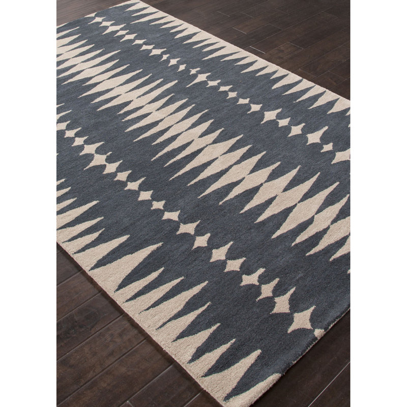 Geometric Handmade Tufted Wool Gray/Ivory Area Rug, Rectangle 9' x 13'