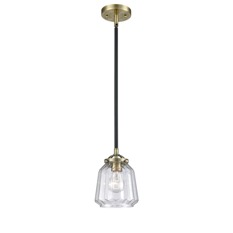 Luminaire suspendu 1 lumière à cône simple Vinson, Laiton antique noir, Transparent, Ampoule non incluse