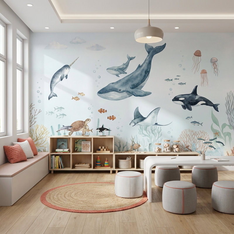 Papier peint sous l'eau Marine Life, 140 po x 108 po, Peler et coller