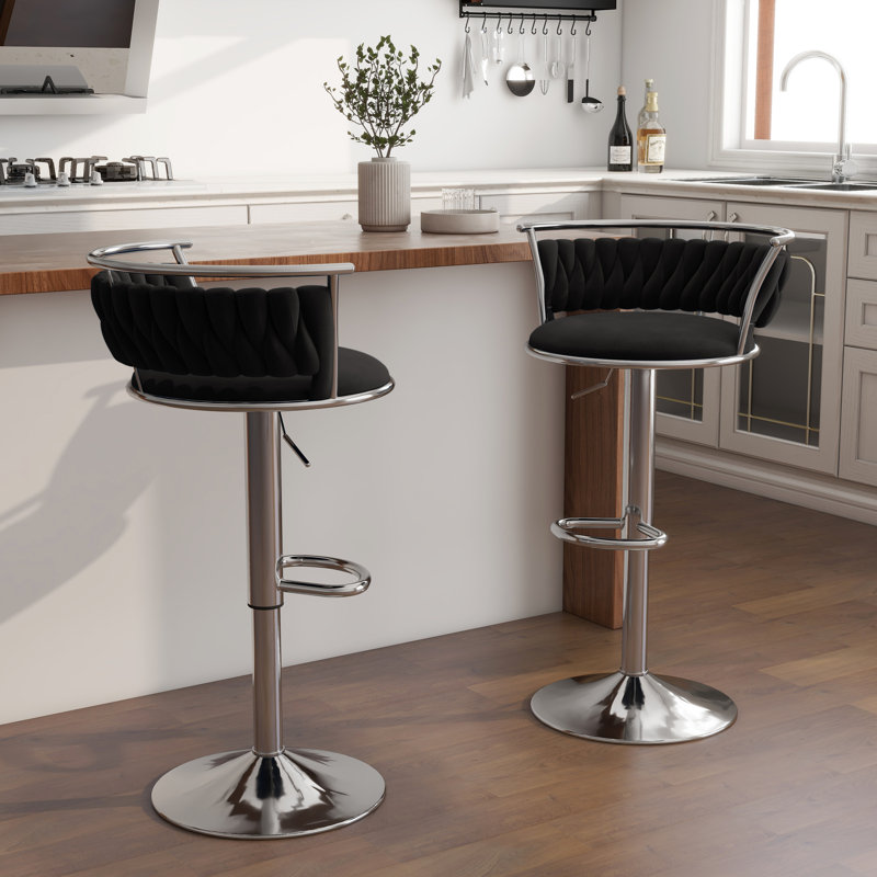 Christal Swivel Upholstered Adjustable Height Counter Stool, Black, Silver