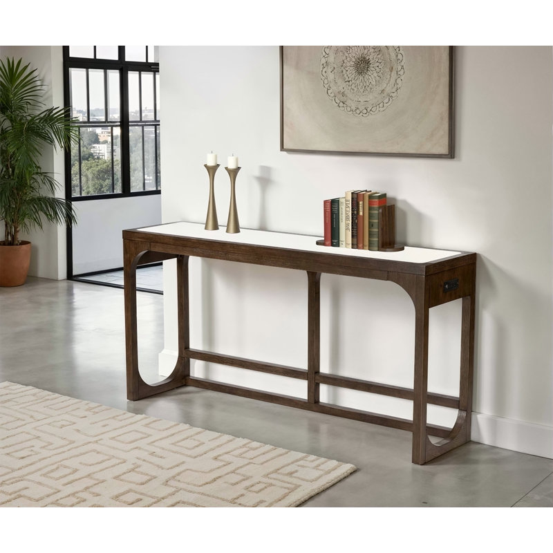 Canapé 1 pièce de style transitionnel avec dessus en pierre de quartz et port USB, finition noyer foncé, salon principal