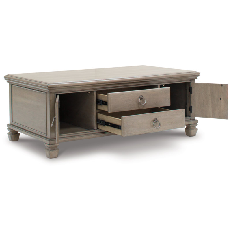Gray Rectangular Wood Coffee Table with Storage