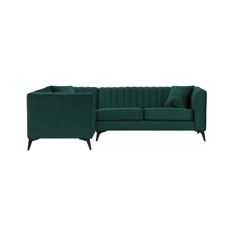 Adryen 5 Seater Velvet Corner Sofa , Green, Left Hand Facing