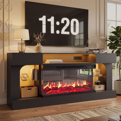Meuble télé moderne de 70 pouces avec foyer électrique à 3 côtés pour téléviseurs de 80 pouces
