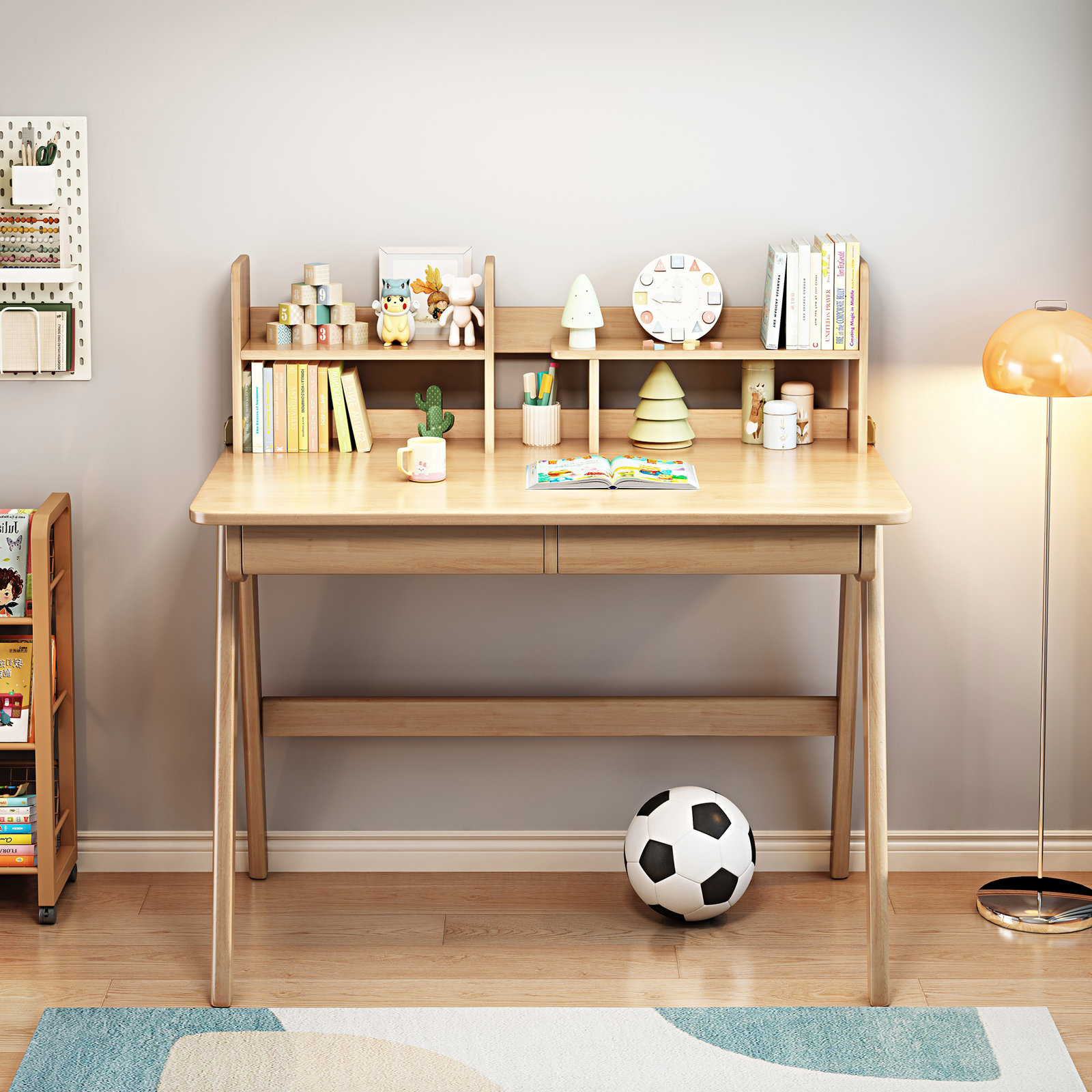 Kids Writing Desk and Chair Set, Beige