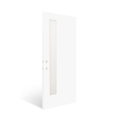 Porte d'entrée en fibre de verre avec cadre en PVC, porte extérieure vers l'intérieur avec moulure de brique à droite