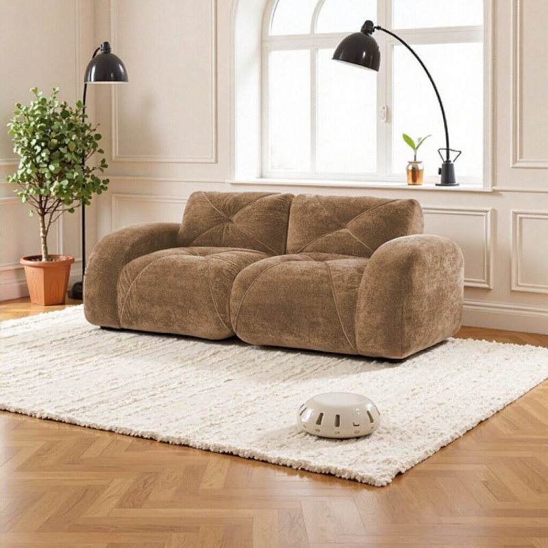 Canapé luxueux en velours capitonné 2 places de luxe chameau, doux comme un nuage, aucun assemblage requis, Chameau