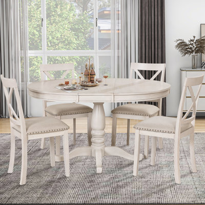 Stylish 5 Piece Dining Table Set With Round Table And 4 Comfortable Kitchen Room Chairs, Perfect For Family Gatherings And Dining Delights.