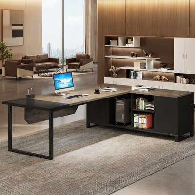 70.8" L-Shaped Executive Desk with 55" File Cabinet, Large Industrial Computer Workstation with Storage, Corner Office Desk for Home & Business, Retro