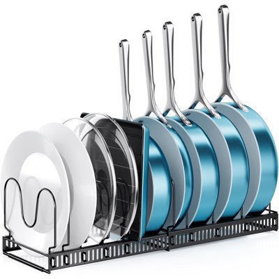 Organisateur de casseroles et de casseroles de préparation et de dégustation: Organisateurs et rangement d'armoires de cuisine - Support de couvercle extensible avec couvercle à casseroles avec 10 séparateurs réglables