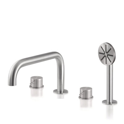 Acquaco Linki Loop Deck Mount Four-Hole Two Handle Bathtub Faucet with Hand Shower