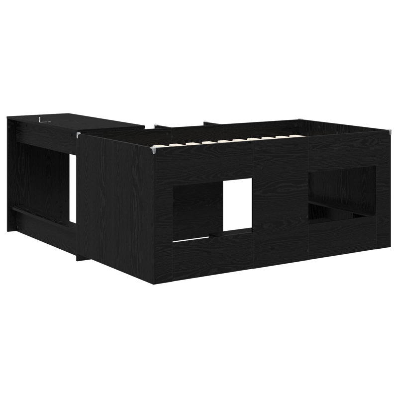  Kids'High Bed Frame with Desk Engineered Wood Modern Slatted Base, European Toddler (80 x 160cm), Black