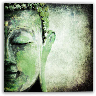 Zen Green Buddha Wrapped Canvas Print Wall Art