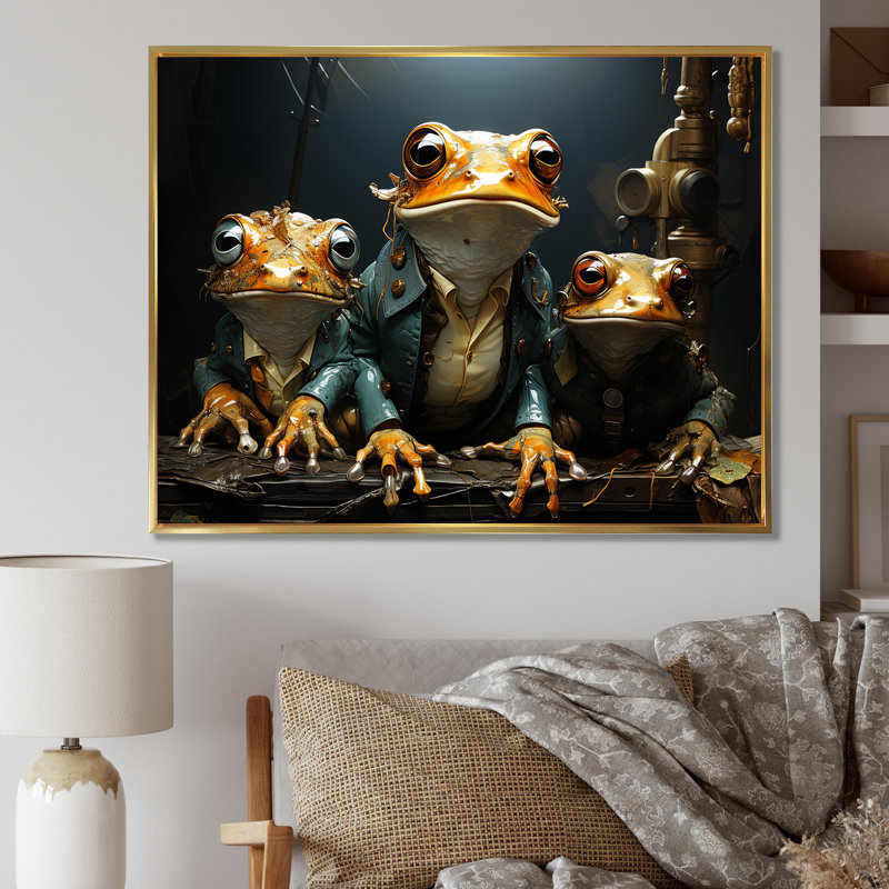 Grenouille, monarchie - impression, Cadre flottant doré, 12" H x 20" W